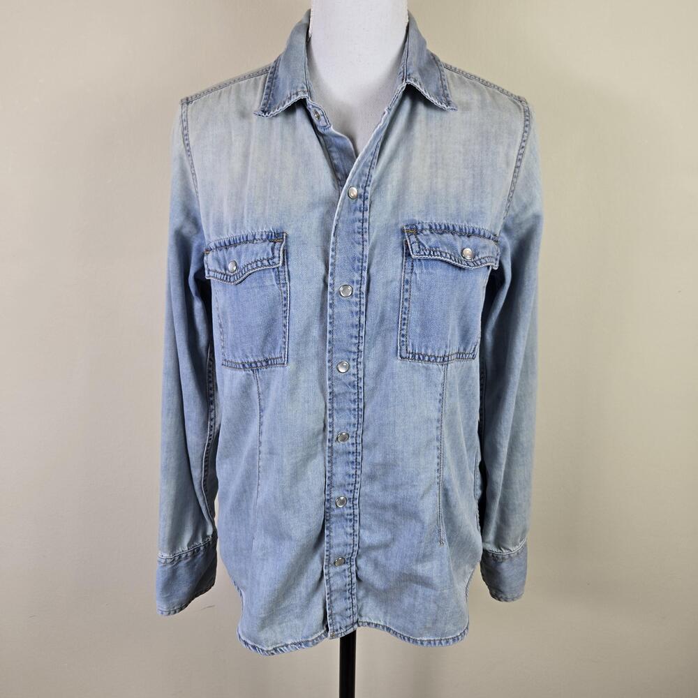 Current/Elliott Shirt Womens 1 2/4 Blue Denim Snap Button Long Sleeve Casual Top